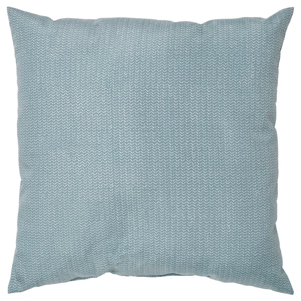 Housse carrée coussinée gris-bleu avec motif en zigzag.