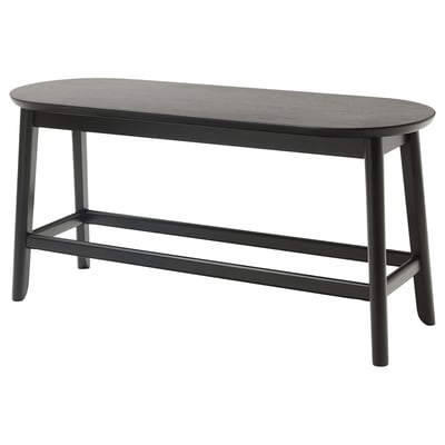 Table basse ovale noire, RÄVSTEN, design minimaliste élégant, quatre pieds inclinés, finition en bois foncé.