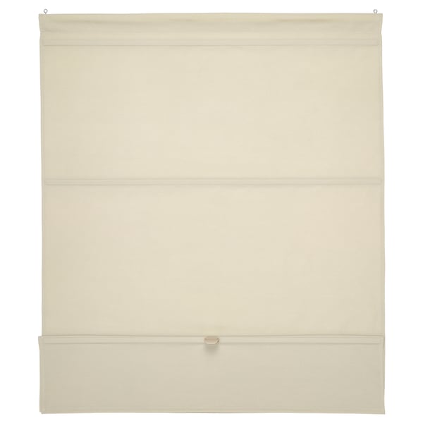 Store romain beige RINGBLOMMA, texture lin, sans fil, magnétique pour l’intimité et le contrôle de la lumière.