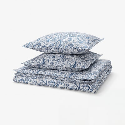 Ensemble de literie cachemire bleu RODGERSIA, coton/viscose, pliable, à motifs complexes.