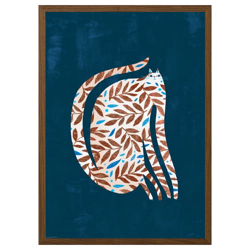 RÖDALM Cadre poster, chat avec feuille, 50x70 cm
