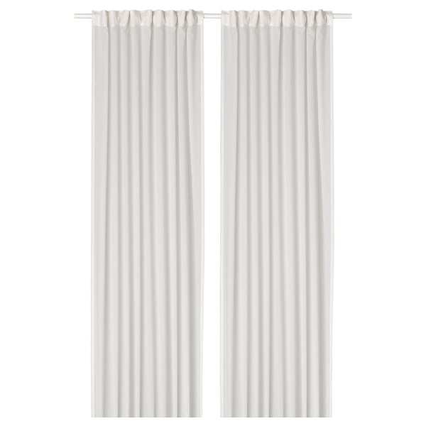 Rideaux blancs avec passe-tringles, polyester transparent et écologique.