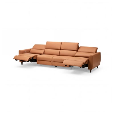 Canapé électrique inclinable RULLERUM en cuir beige avec dossier haut et soutien lombaire pour le confort.