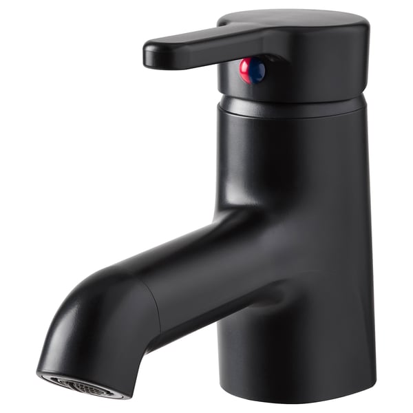 Robinet SALJEN noir avec levier indicateur rouge-bleu.
