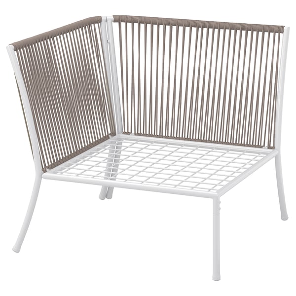 Chaise d’extérieur SEGERÖN, blanche avec corde marron, design moderne, matériaux durables.