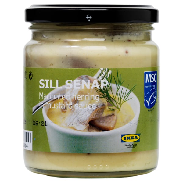 Pot de SILL SENAP : hareng mariné à la sauce moutarde, certifié msc, délicatesse suédoise.