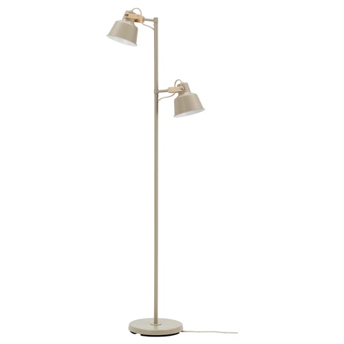 SJÖMAKT Lampadaire 2 spots, beige/frêne