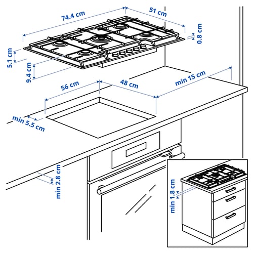 SKÅLAN Plaque de cuisson au gaz, IKEA 500 acier inoxydable, 74 cm