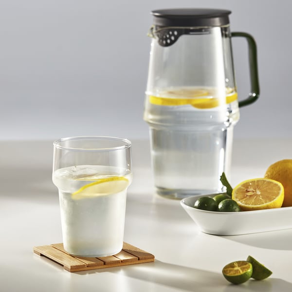 Pichet citron & citron vert, verre, glace & sous-verre, bol.
