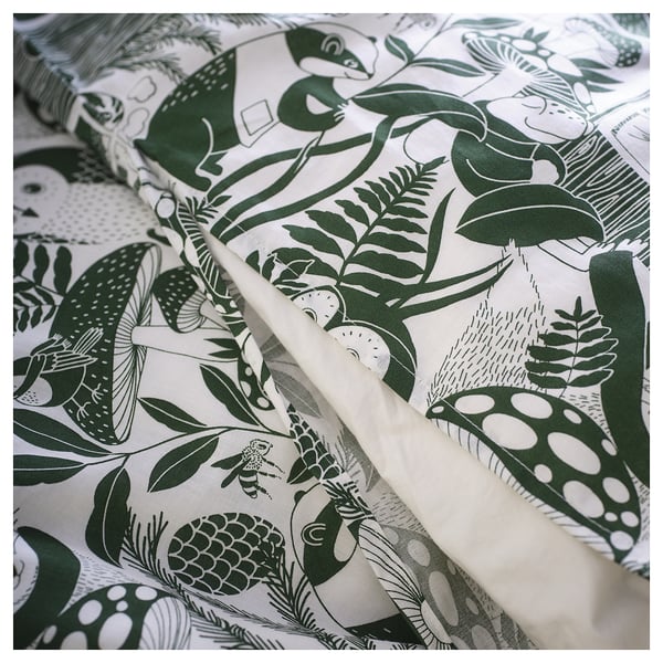 SKOGSDUVA Housse de couette et 1 taie, blanc vert/motif forêt, 150x200/50x60 cm