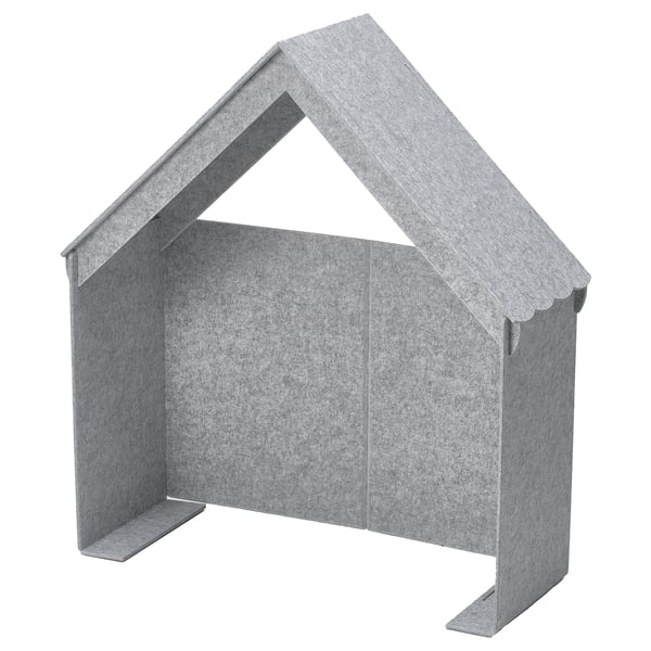 SLÄKT Accessoire de lit enfant gris, en forme de maison, recouvert de feutre.