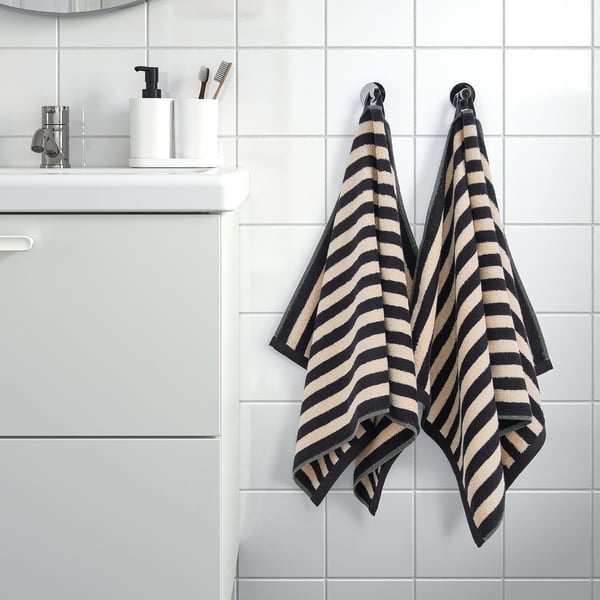 SLÅNHÖSTMAL Serviette de toilette, noir/beige clair rayé, 50x100 cm