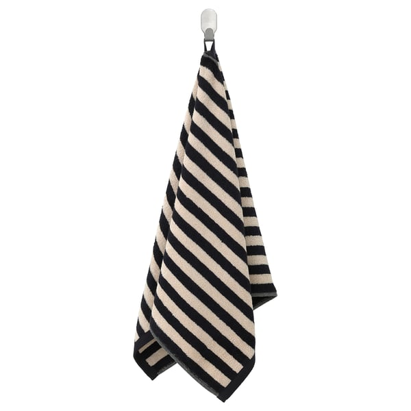 SLÅNHÖSTMAL Serviette de toilette, noir/beige clair rayé, 50x100 cm