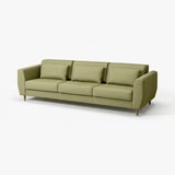 Canapé SLATORP : moderne, vert olive, tissu doux, forme rectangulaire, dossier haut, coussins confortables.
