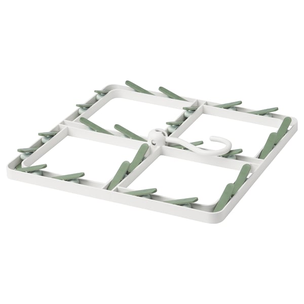 Sécheuse pliable SLIBB blanc & vert, 24 piquets, compacte, de forme carrée, crochet de suspension.