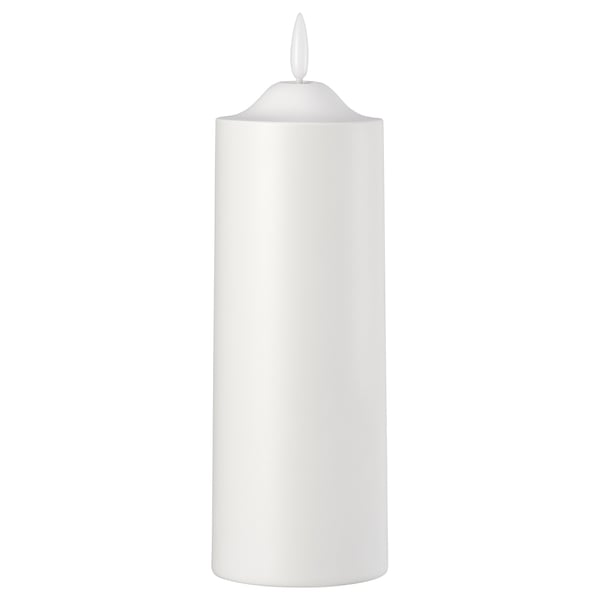 Une bougie LED SMÅLOM blanche et cylindrique avec un subtil effet de scintillement, créant une ambiance chaleureuse sans risque d’incendie. Fabriqué en plastique polypropylène.