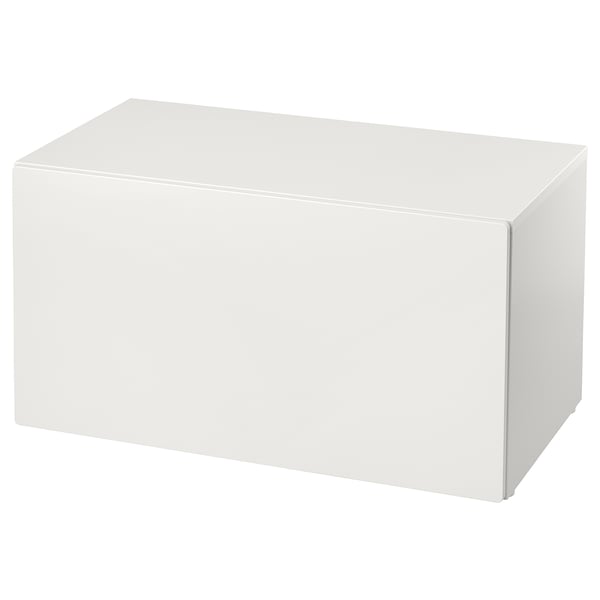 Banc de rangement rectangulaire blanc, design minimaliste.