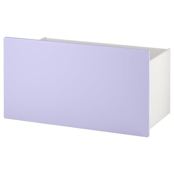 Une boîte blanche avec un tiroir violet clair, rectangulaire et simple.