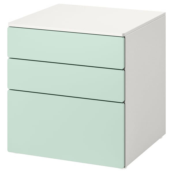 Ikea SMÅSTAD Commode à 3 tiroirs vert clair, de forme carrée, finition lisse.