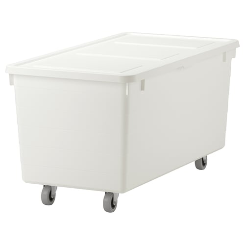 SOCKERBIT Bac avec roulettes et couvercle, blanc, 38x76x37 cm