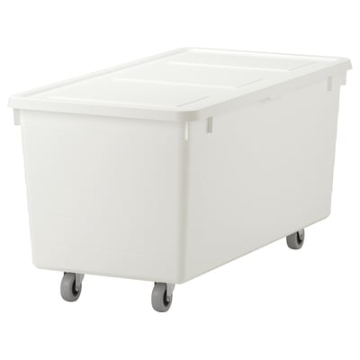 SOCKERBIT Bac avec roulettes et couvercle, blanc, 38x76x37 cm