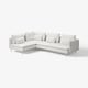 Un canapé sectionnel SÖDERHAMN blanc aux lignes épurées et aux coussins moelleux, offrant un design moderne et confortable.
