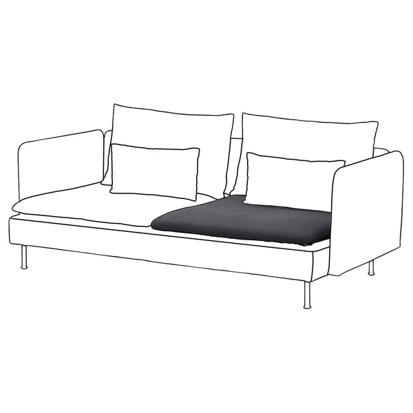 Canapé SÖDERHAMN, coussins blancs et gris foncé, design moderne, lignes épurées.