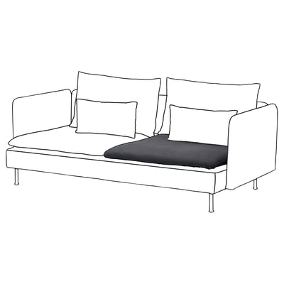 Canapé SÖDERHAMN, coussins blancs et gris foncé, design moderne, lignes épurées.