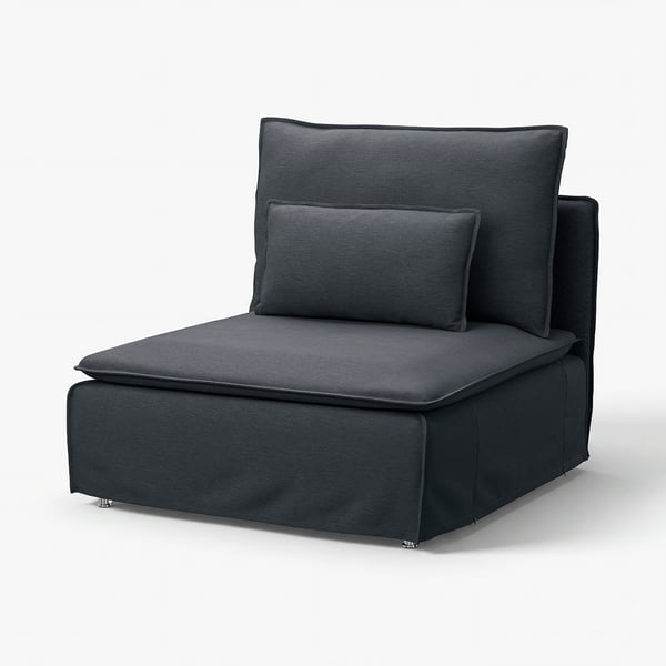 Une chaise SÖDERHAMN, noire, avec une couverture en tissu doux et structuré. Il a un design élégant et moderne.