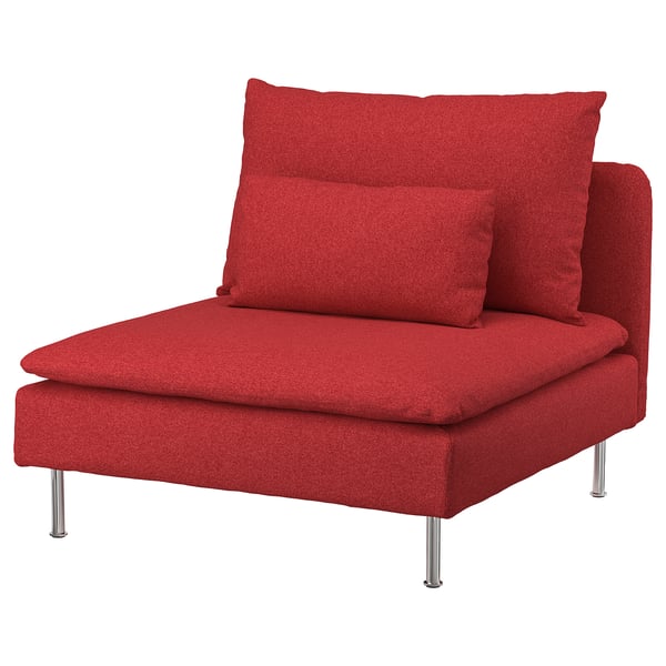 Fauteuil rembourré rouge avec pieds en métal, design moderne, revêtement amovible, tissu polyester doux.