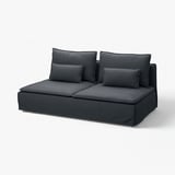 Un canapé SÖDERHAMN moderne, gris foncé, aux lignes épurées et aux coussins moelleux, fabriqué en coton et polyester recyclés.
