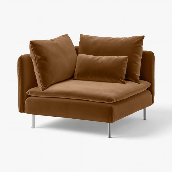 SÖDERHAMN : brun, tissu, chaise rembourrée avec pieds métalliques, design moderne.