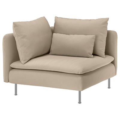 Chaise SÖDERHAMN en tissu beige, en velours côtelé, avec quatre pieds métalliques.