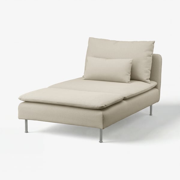 Chaise longue beige SÖDERHAMN, coussins doux, pieds en bois clair, design minimaliste moderne.