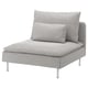 Chaise SÖDERHAMN grise moderne avec pieds et coussins chromés, parfaite pour les espaces contemporains.