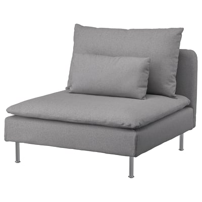 Chaise SÖDERHAMN grise moderne, gris clair, polyester doux, pieds hauts, assise profonde.