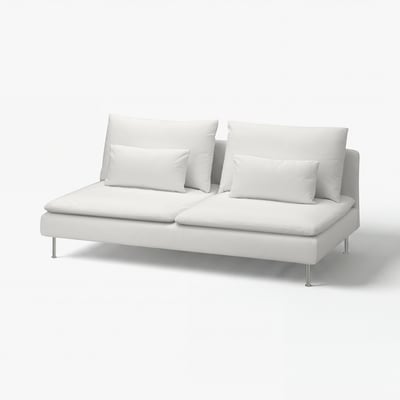 Canapé blanc minimaliste moderne, SÖDERHAMN, avec des sièges profonds, des lignes épurées et des pieds métalliques.