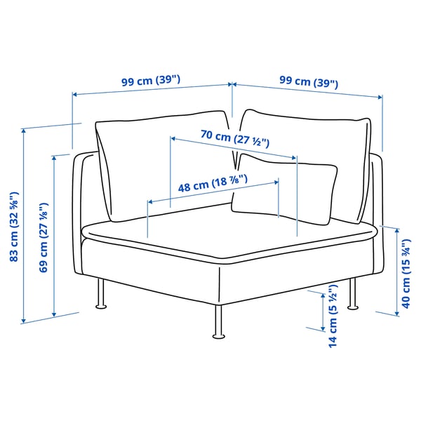 Illustration avec les mesures du produit : SÖDERHAMN.