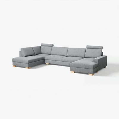 Canapé moderne gris SÖRVALLEN 3 places avec chaise, design scandinave minimaliste, pieds en bois, tissu gris texturé.