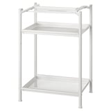 Une étagère SPÄND, blanche, avec deux étagères en maille réglables. Il repose sur quatre pieds, adaptés à l’organisation efficace des petits objets.