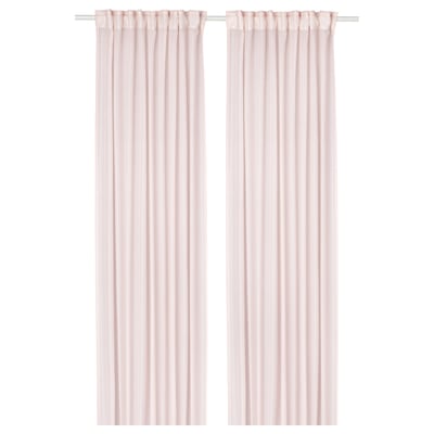Paire de rideaux rose clair avec passe-tringle, design simple.