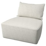Une chaise rembourrée moderne, gris clair, de forme carrée et au design minimaliste, idéale pour les espaces contemporains.