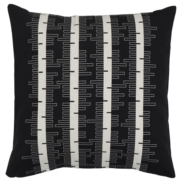 Coussin STOCKHOLM 2025, motif bouleau noir/blanc cassé, carré, mélange de coton, fermeture zippée.