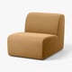 Chaise STOCKHOLM 2025 en tissu doré, bords arrondis, siège profond, minimaliste.
