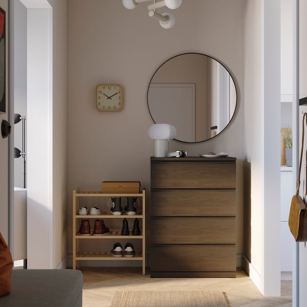 STORKLINTA Commode 4 tiroirs, brun foncé/motif chêne, 70x50x98 cm