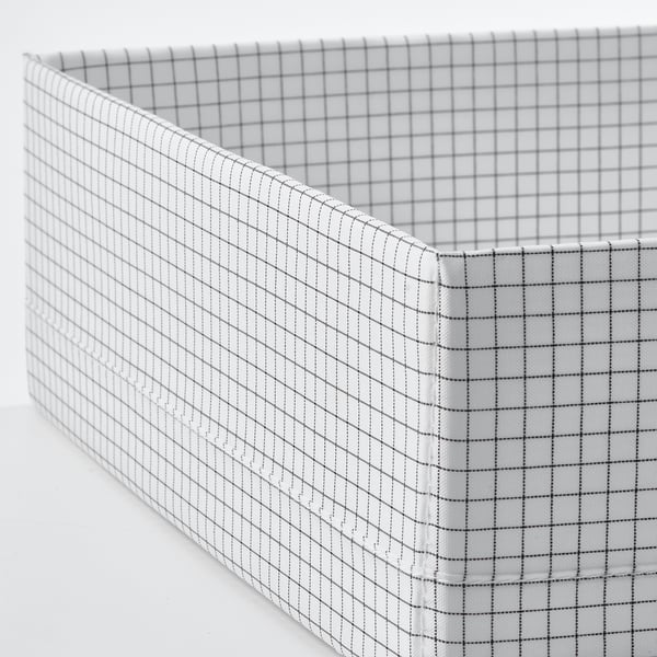 Boîte de rangement à motif grillé, deux compartiments, fabriquée en polyester recyclé.