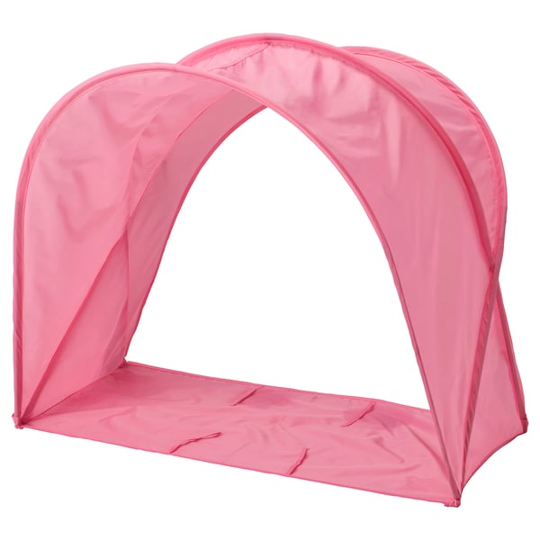 La tente de lit arquée rose vif pour enfants, en polyester, crée un espace de sommeil confortable et privé.