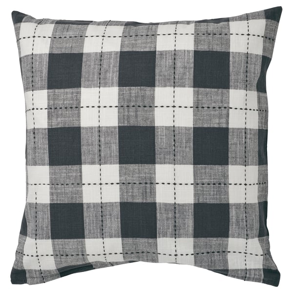 Coussin SVAMPFLY, à carreaux noir-blanc, carré, en coton, fermeture zippée.
