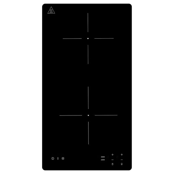 Plaque de cuisson à induction portable noire avec deux zones de cuisson, des commandes tactiles et un design élégant. Idéal pour les petites cuisines, facile à déplacer et à ranger.