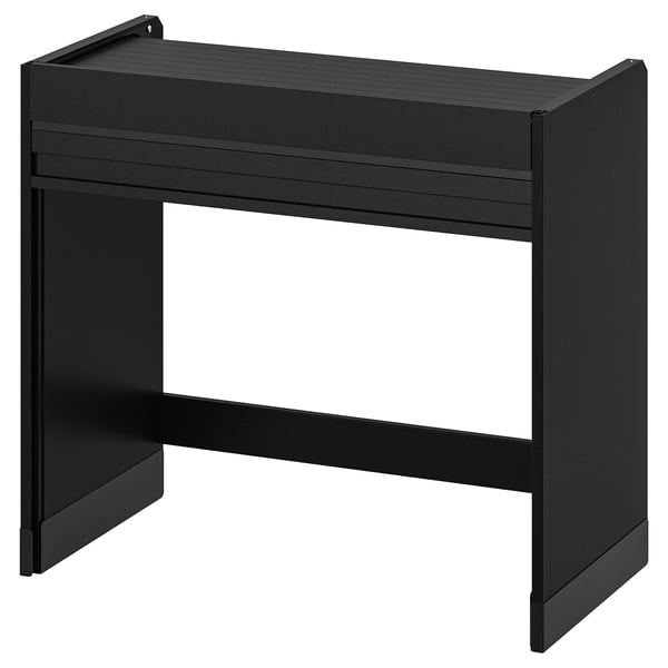 Meuble de cuisine noir TITTEBO avec porte à tambour, de forme rectangulaire, en panneaux de particules et plastique.